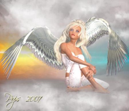 An angel for Veronica - white, winged, angel, clouds, wings, heaven