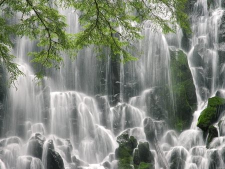 Ramona Falls - waterfalls, multicolor, scenery, rivers, scene, scenario, widescreen, nice, maroon, moss, paysage, beauty, colors, natural, stones, colours, white, paisage, mounts, nature, green, background, wallpaper, waterscape, cascades, amazing, landscape, stream, photo, desktop, creeks, dream, leaves, dreaming, branches, trees, water, beautiful, photography, falls, photoshop, cool, lovely, peaks, pc, paisagem, black, colorful, cenario, awesome, rochy, cena, leaf, mountains, rocks