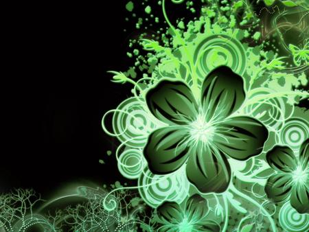 Green flower abstract - abstract, black, flower, green