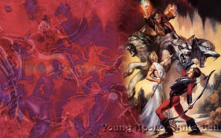 Young Apollo - fantasy, warrior, people, wizard, red, wolfs, apollo