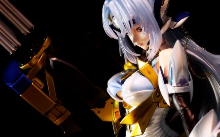 kos-mos - girls, black, anime, yellow, gun, kosmos, hair, other