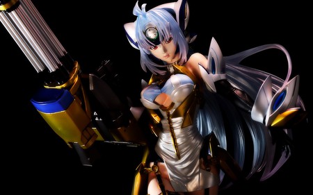 kos-mos - girls, black, anime, white, gun, kosmos, hair, other