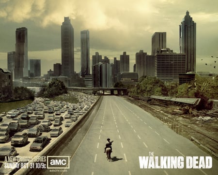 Atlanta - The Walking Dead - zombie, cars, guns, walking, police, alone, abandoned, horse, comic, highway, deserted, dead, atlanta, tv