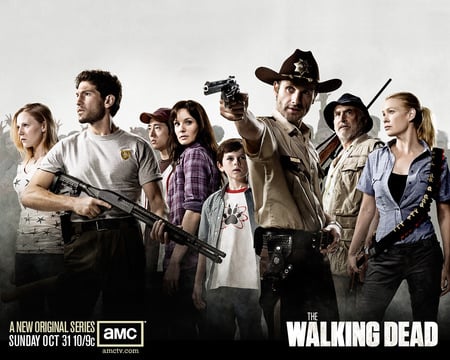 Cast - The Walking Dead - zombie, survivors, gun, walking, police, scared, comic, dead, cast, tv