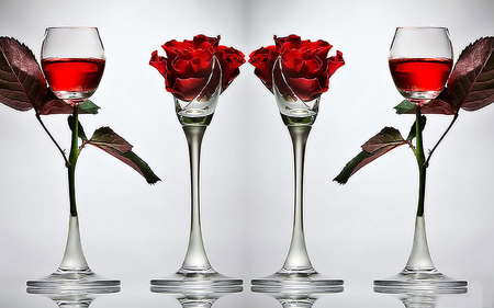 Roses and wine - roses, wine, 3d, glass