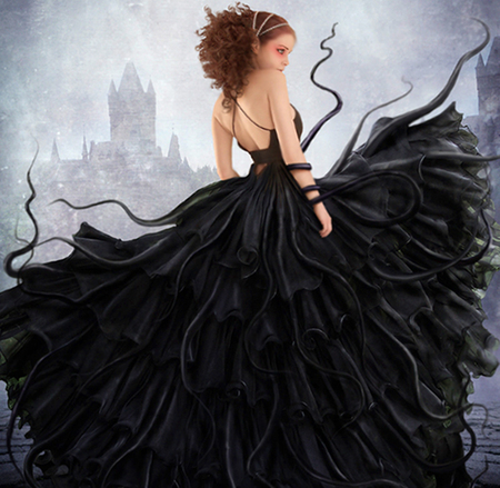 Black dress - dress, black, girl, fantasy