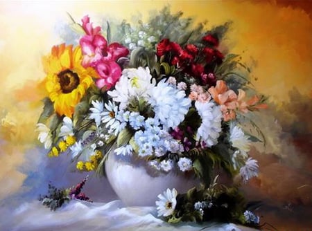 Bouquet - flowers, bouquet, vase, colors