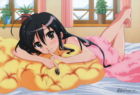 Shana - bed, pink, towel, bread, shana, black hair