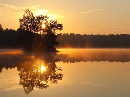 sweden_lake_autumn - autumn, water, nature, sweden, yellow, cloud, sunsets, tree, rivers, grass