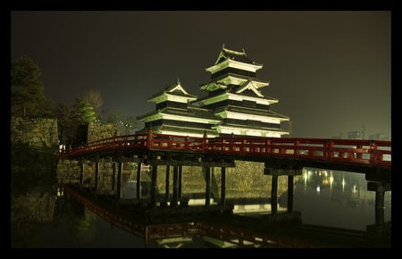 night shade - sky, lake, gate, water, night, architeecture, japan, clouds, beautiful