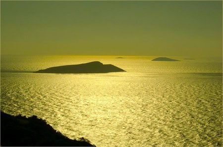 Gold Aegean Sea - beautiful, small, art photo, sunshine, island, sea, gold