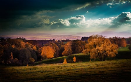 Burning  Autumn - clouds, nature, beautiful, autumn, fields, colors, sky