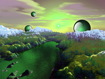 3D SPACE - 3d, colorful, water, sunset, mountains, space