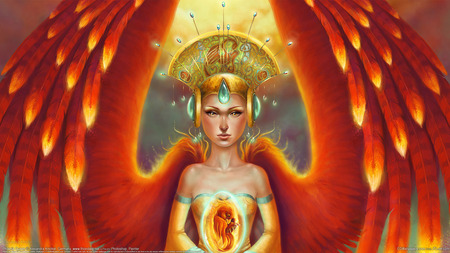 Flame Angel - women, beauty, female, angel, phoenix, fantasy, flame, queen, art, pretty, anime, alexandra, alexandra knickel, girl, guardian, mother, dream, goddess, lovely, bird, divine, cg, hd, abstract, 3d, digital painting, knickel, fairy