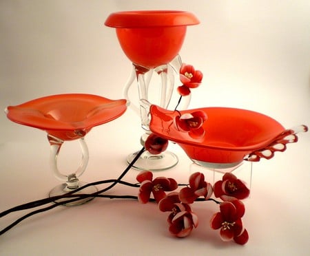 Colour Orange - shapes, still, orchids, glass, pretty, sizes, orange