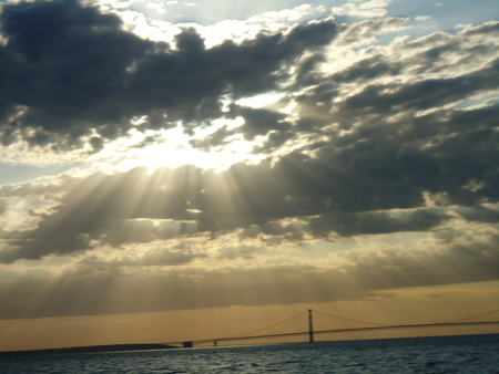 Sunset with Mackinac Bridge - beauty, sunset, mackinac, bridge