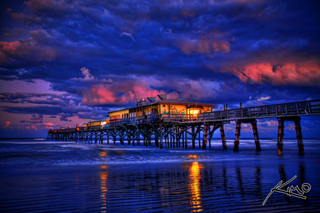 Pier At Dusk - dusk, buildings, beautiful, pier