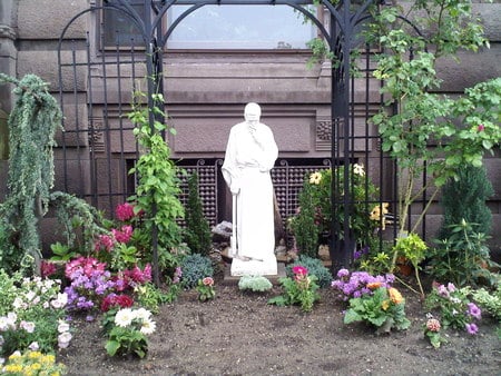 Prayer Sanctuary - saint, flowers, garden, statue