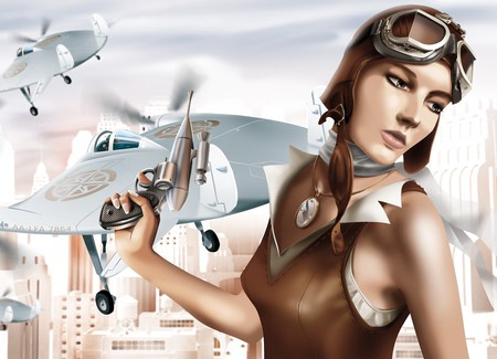 Amelia - planes, woman, amelia, fight, weapon, city, aviator, pilot