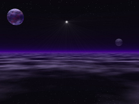 PURPLE OCEAN - moon, ocean, purple, stars, night, planet