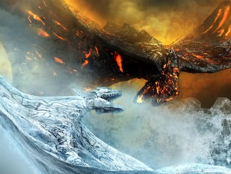 ice and magna - ice, magna, lava, fight, dragon