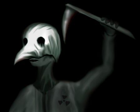 bird man - scary, mask, bird man, weapon, black, peak