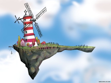 city in the couds - cg, abtract, windmill, air