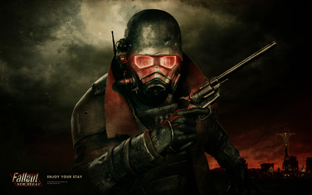 New Vegas Soldier - gun, soldier, video game, post apocalyptic, red, nuclear, new vegas, las vegas, fallout