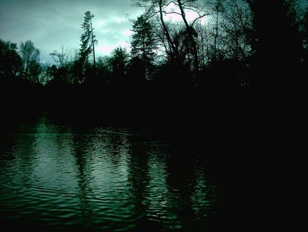 dark_lake - cloud, lakes, water, gothic, dark, grass, sky, trees, nature