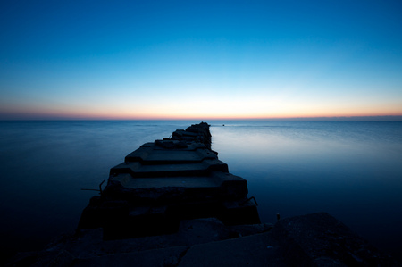 Morning stretch - beauty, morning, beach, sky, places, popular, water, nature, oceans, blue, colors, sunrise