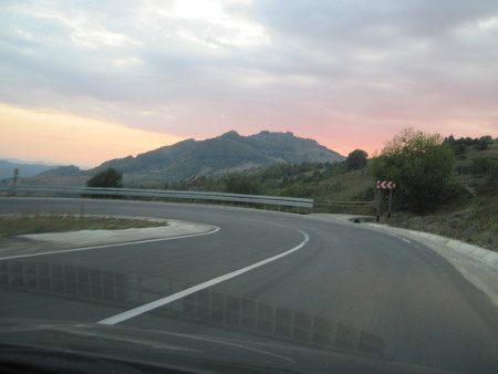 Road at sunset - road at sunset, sunset, mountain, road