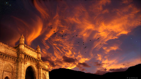 Fire in the Sky - wallpaper, art, sunset, 3e