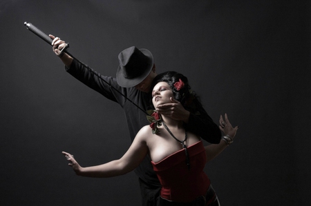 Passion - woman, hat, photography, goth, gothic, black, rose, abstract, man