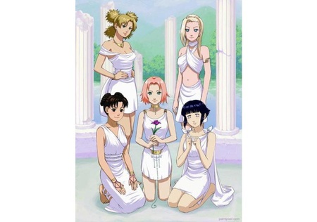 Naruto's Goddess - girls, female, hot, tenten, ino, hinata, anime girl, white, naruto, anime, short hair, cute, sexy, girl, long hair, pillar, sakura, flower