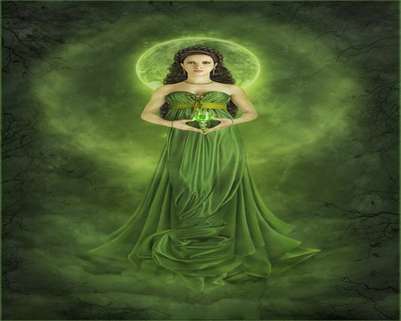 FAIRY OF THE MOON - moon, fairy, female, green