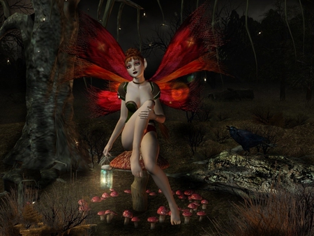 FIREFLIES CATCHER - female, catcher, mushrooms, fairy, fireflies