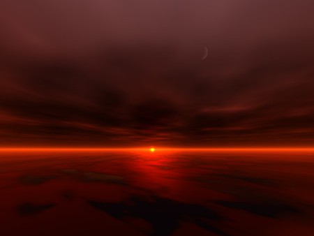 VENOM - red, sky, moon, sunset, ocean