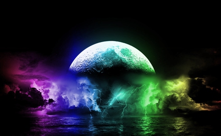 Planet of Colors - space, color, water, lightning