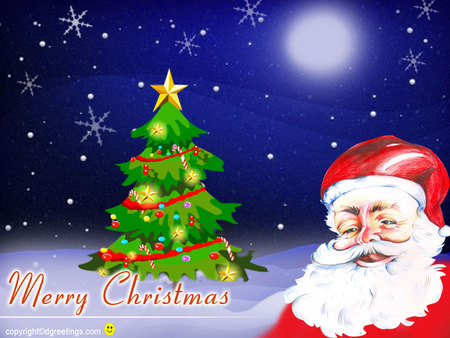 Merry Christmas - holiday, noel, santa, tree, blue, christmas