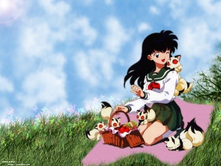 Kagome - anime, outside, animals, picnic