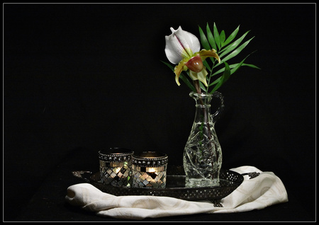 Sophisticated Still Life - crystal, nice, art photo, sophisticaded, two cups, still life, flower, vase