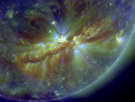 Solar flare eruption - erupt, flares, magnetic bands, sun