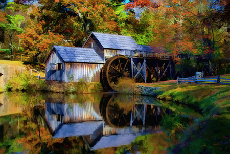 The mill - river, trees, mill, autumn