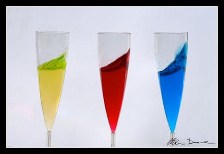 Still Glass - colours, glasses, yellow, blue, red, splash, liquid, tall