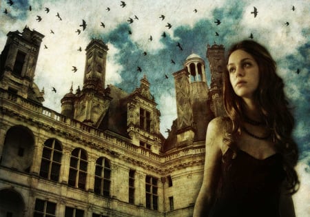 Having dreams - woman, sky, dream, castle