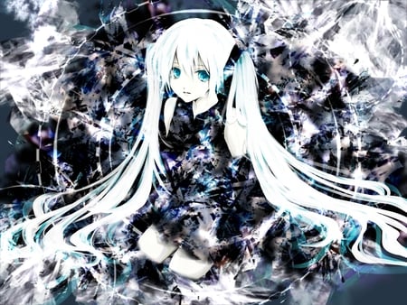 Hatsune Miku - pretty, anime, vocaloid, female, blue, twintail, original, hatsune miku, uniform, music, nice, blue eyes, idol, skirt, beautiful, girl, thighhighs, beauty, cool, black, colorful, white, miku, awesome, cute, hatsune, spetacular, vocaloids, song