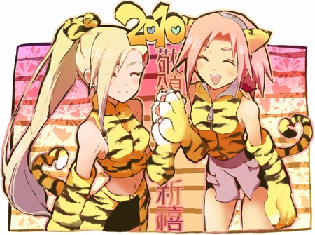 Tiger Sakura x Ino - 2010, sakura, kawaii, yaoi, tiger, ino, ninja, naruto, cute