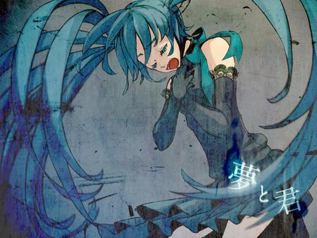 Hatsune Miku - miku, hatsune, black, cute, beautiful, vocaloids, song, girl, blue hair, pretty, cool, beauty, awesome, vocaloid, thighhighs, anime, twintail, dress, blue, nice, tie, singing, blue eyes, music, hatsune miku