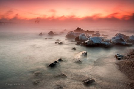 Rocky coast - sunset, water, photography, mist, sea, rocks, sky, bulgaria