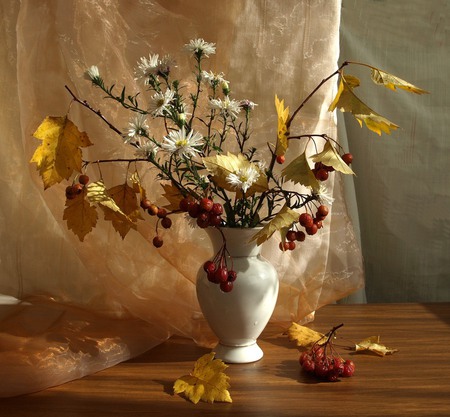 Autumn Vase 5 - nice, art photo, autumnn fall, table, flowers, still life, vase